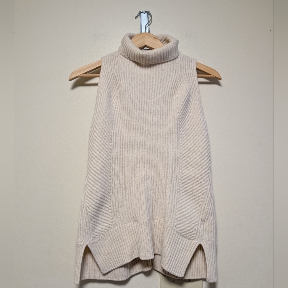 Vince Cream Wool Cashmere Sleeveless Turtleneck Sweater XS